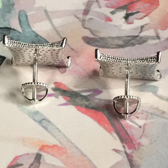 New! Sterling Silver Pave Stud Earrings - Picture 6 of 7